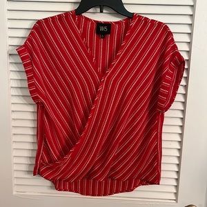 Women’s W5 Brand Wrap Front Blousy Hem Summer Top Red w/ White Stripes